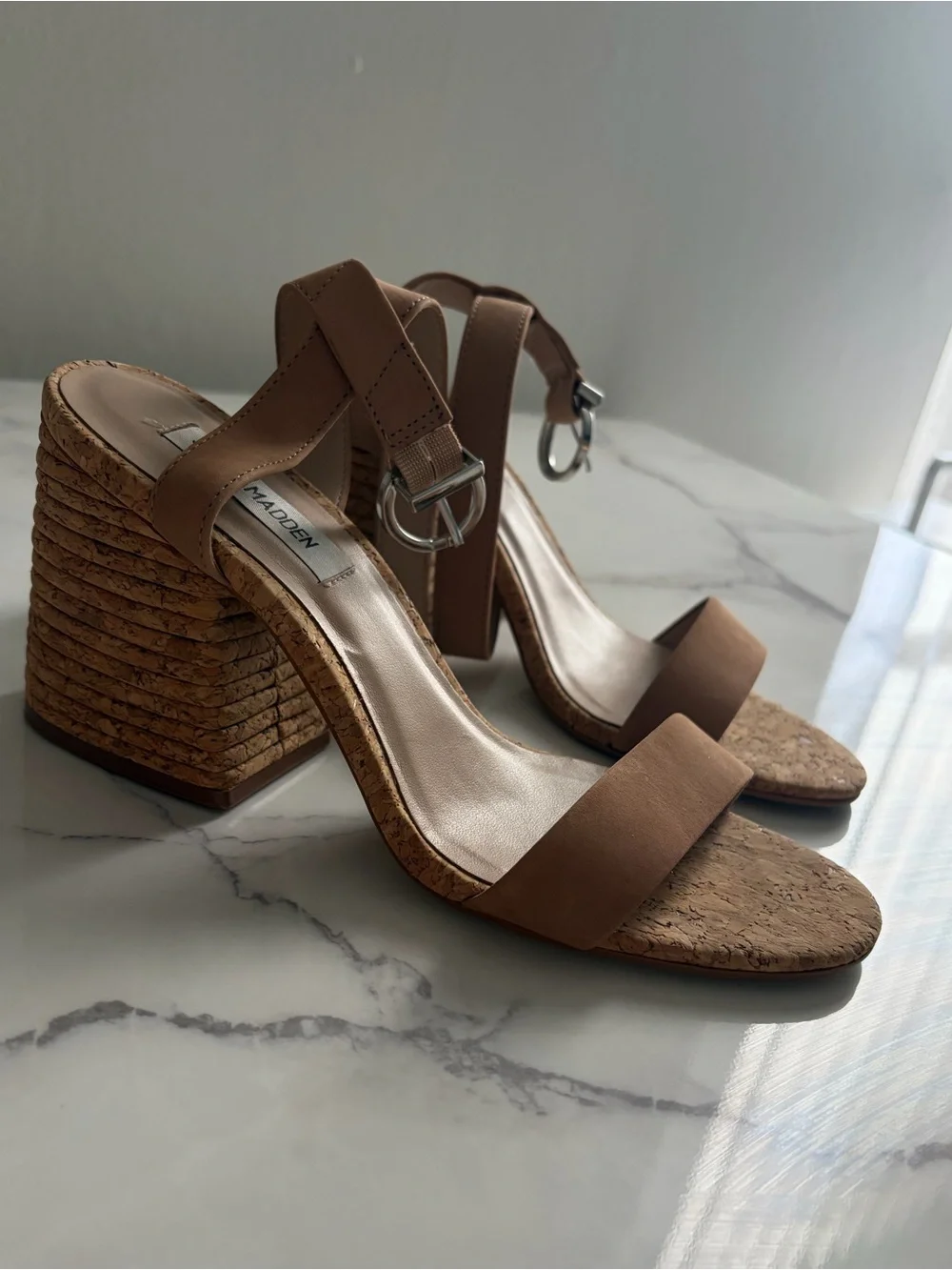 Steve Madden Brown Cork Block Heel Sandals